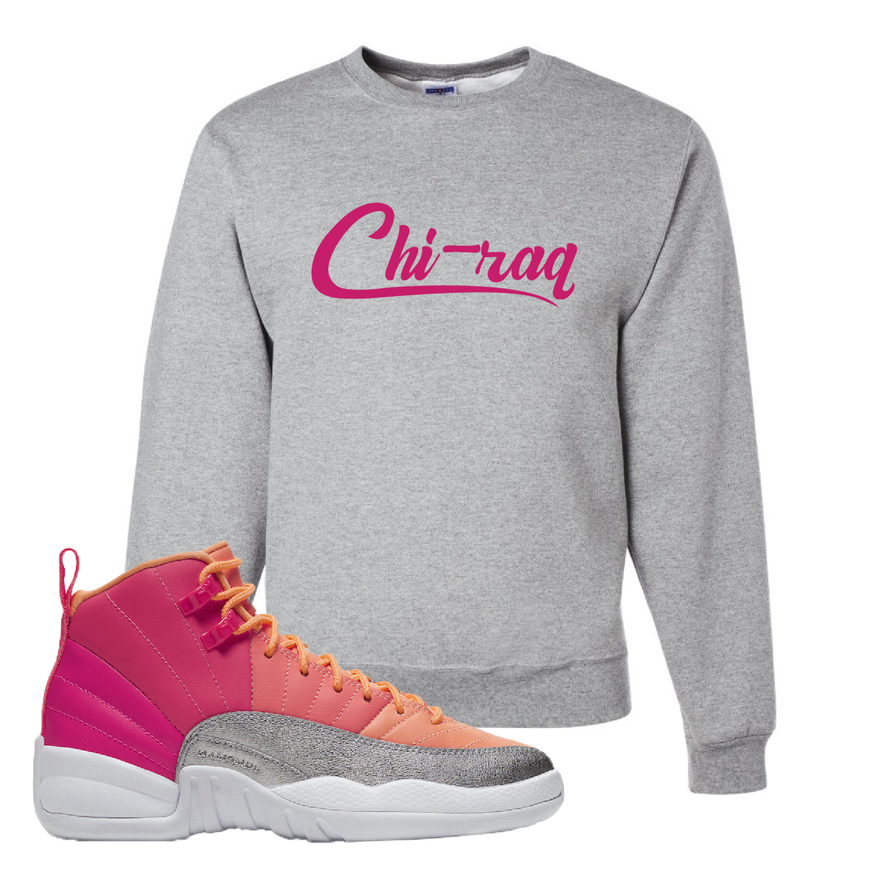 Air Jordan 12 GS Hot Punch Chiraq Athletic Heather Sneaker Matching Crewneck Sweatshirt