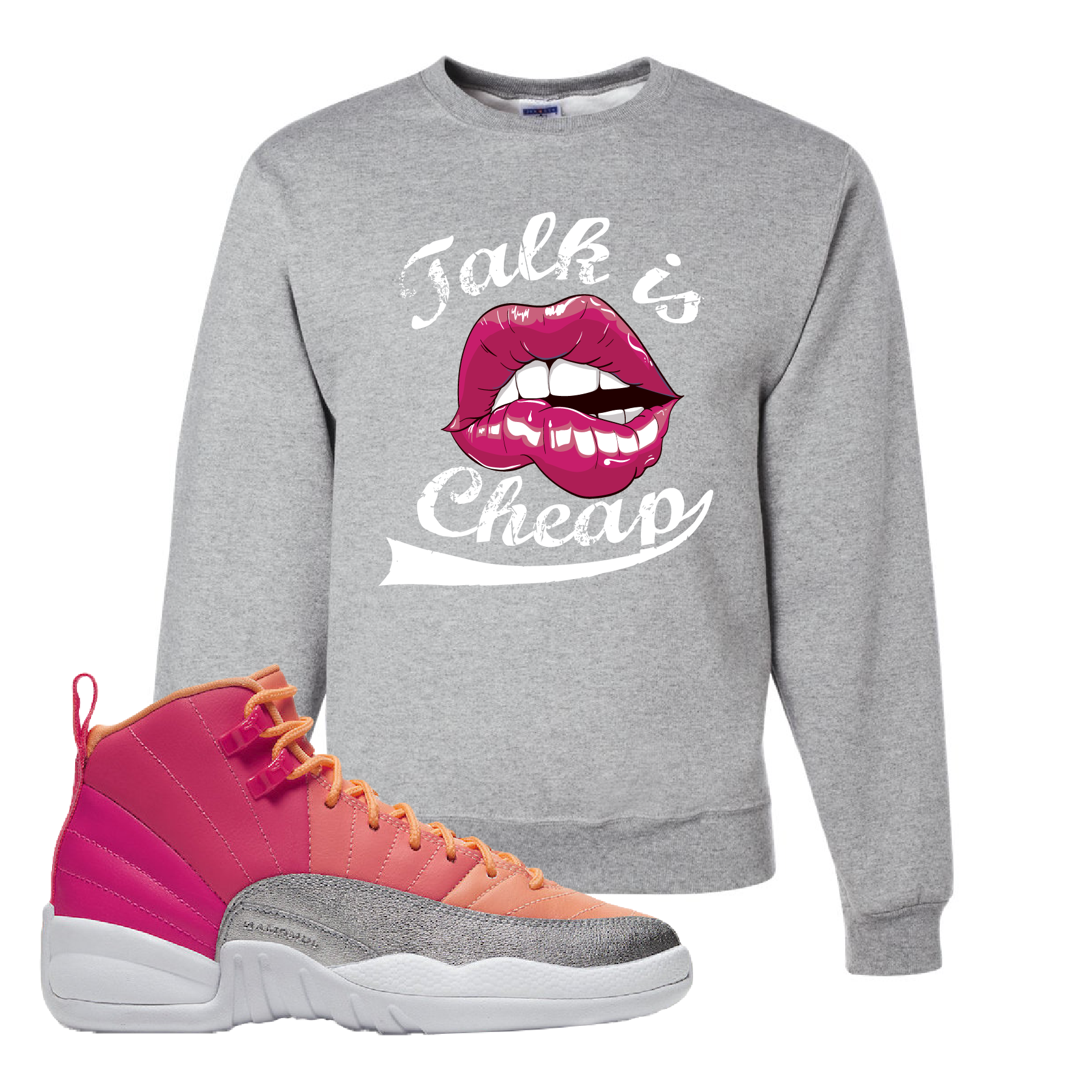 Air Jordan 12 GS Hot Punch Talk is Cheap Athletic Heather Sneaker Matching Crewneck Sweatshirt