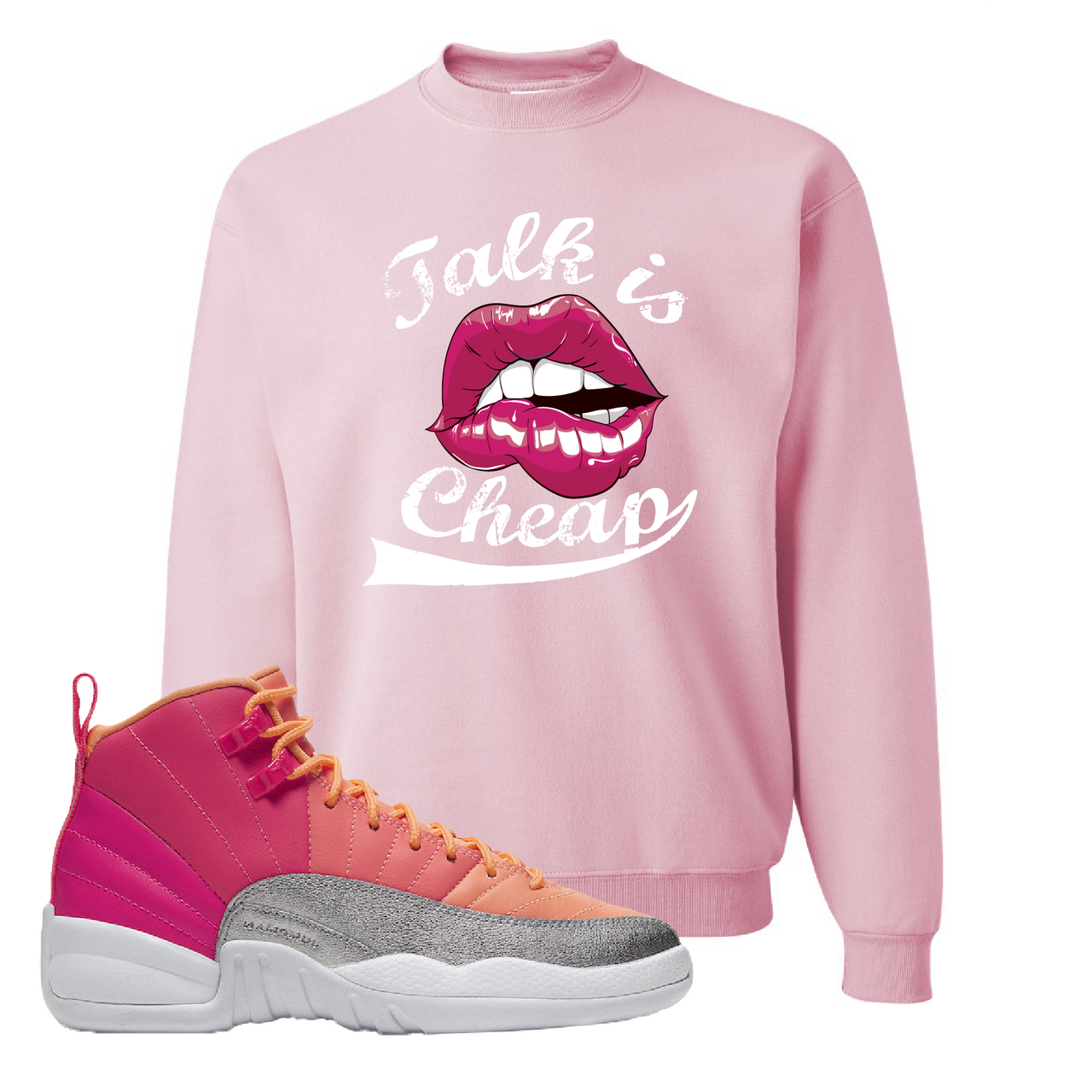 Air Jordan 12 GS Hot Punch Talk is Cheap Classic Pink Sneaker Matching Crewneck Sweatshirt