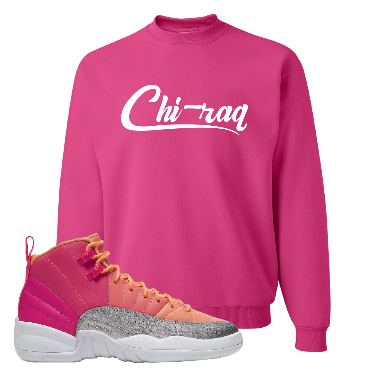Air Jordan 12 GS Hot Punch Chiraq Cyber Pink Sneaker Matching Crewneck Sweatshirt