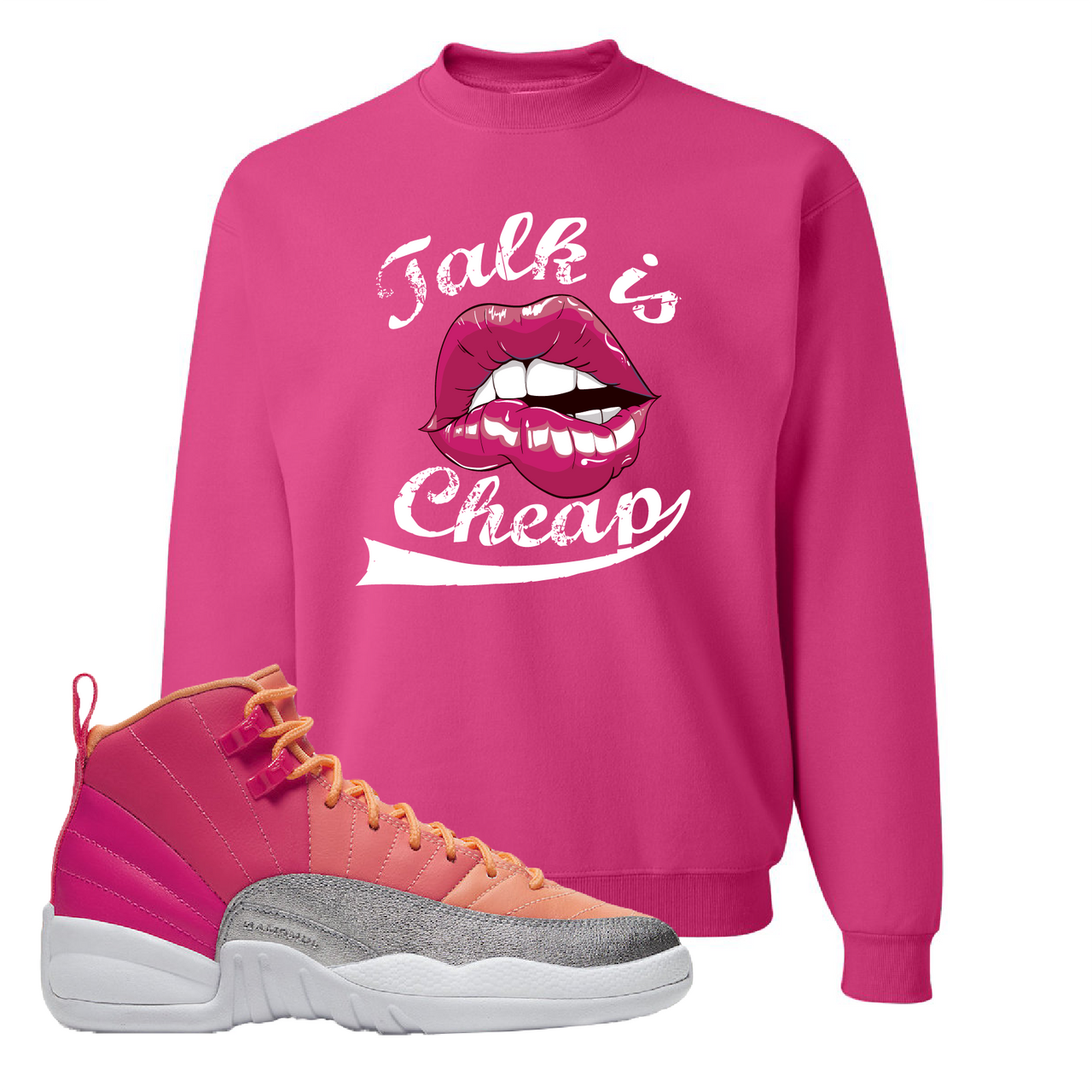 Air Jordan 12 GS Hot Punch Talk is Cheap Cyber Pink Sneaker Matching Crewneck Sweatshirt