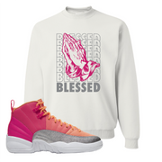 Air Jordan 12 GS Hot Punch Blessed White Sneaker Matching Crewneck Sweatshirt