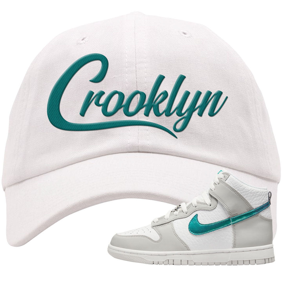 White Grey Turquoise High Dunks Dad Hat | Crooklyn, White