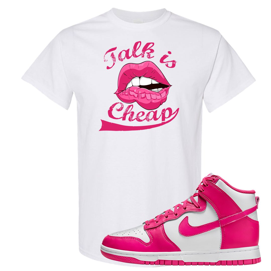 Pink Prime High Dunks T Shirt | Talk Lips, White