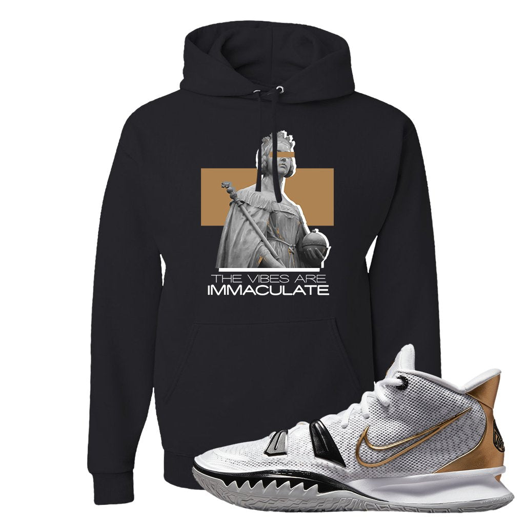 White Black Metallic Gold Kyrie 7s Hoodie | The Vibes Are Immaculate, Black