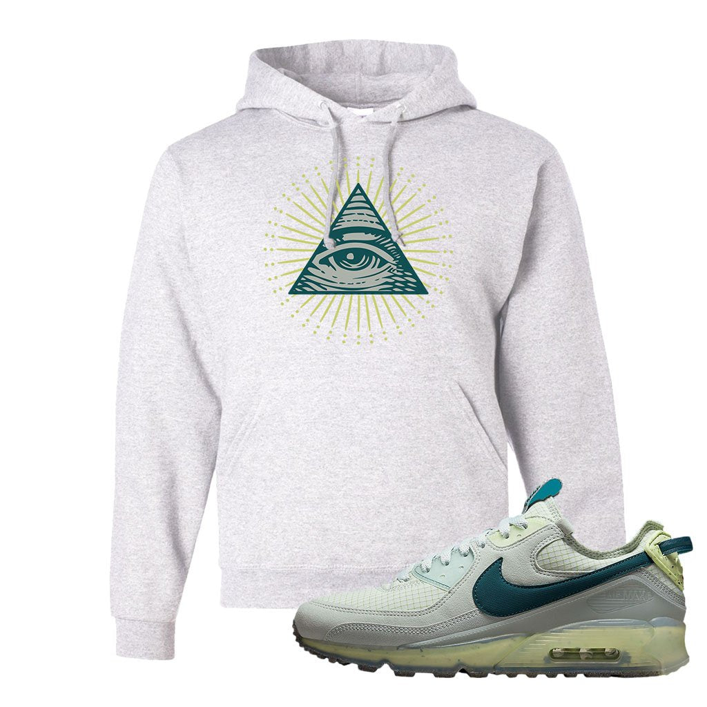 Seafoam Dark Teal Green 90s Hoodie | All Seeing Eye, Ash