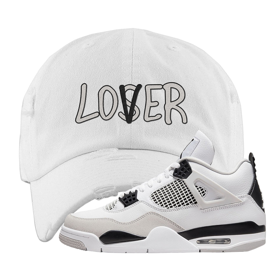 Military Black 4s Distressed Dad Hat | Lover, White