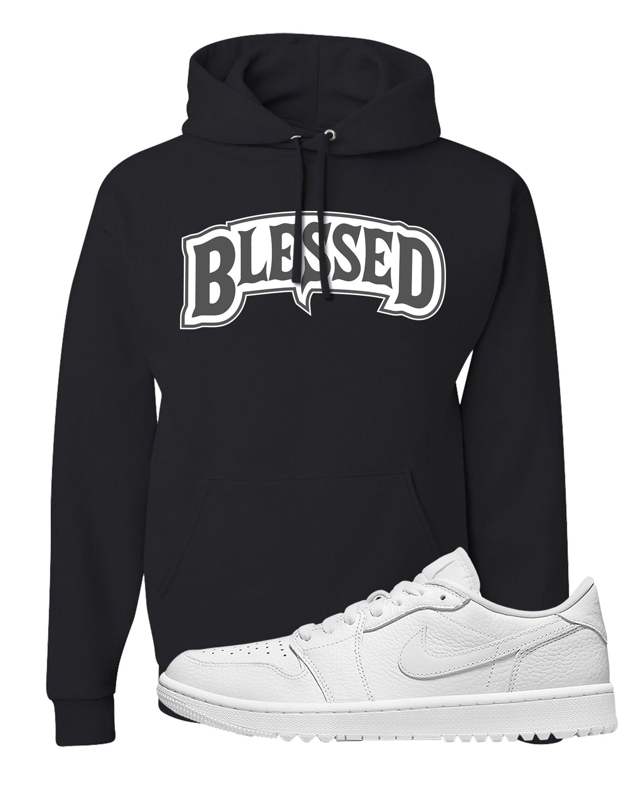 Triple White Golf Low 1s Hoodie | Blessed Arch, Black