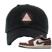 Mocha Low 1s Distressed Dad Hat | All Seeing Eye, Black