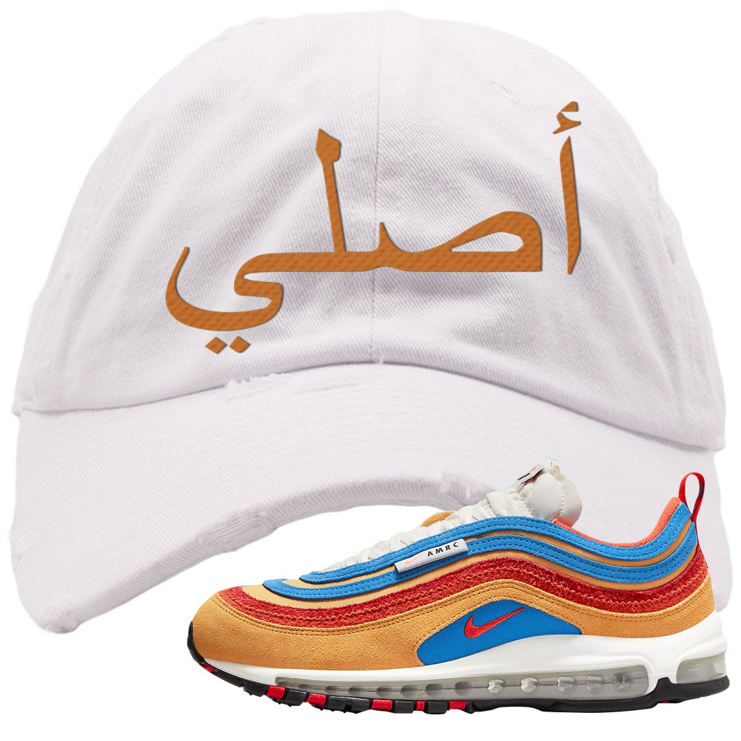 Tan AMRC 97s Distressed Dad Hat | Original Arabic, White