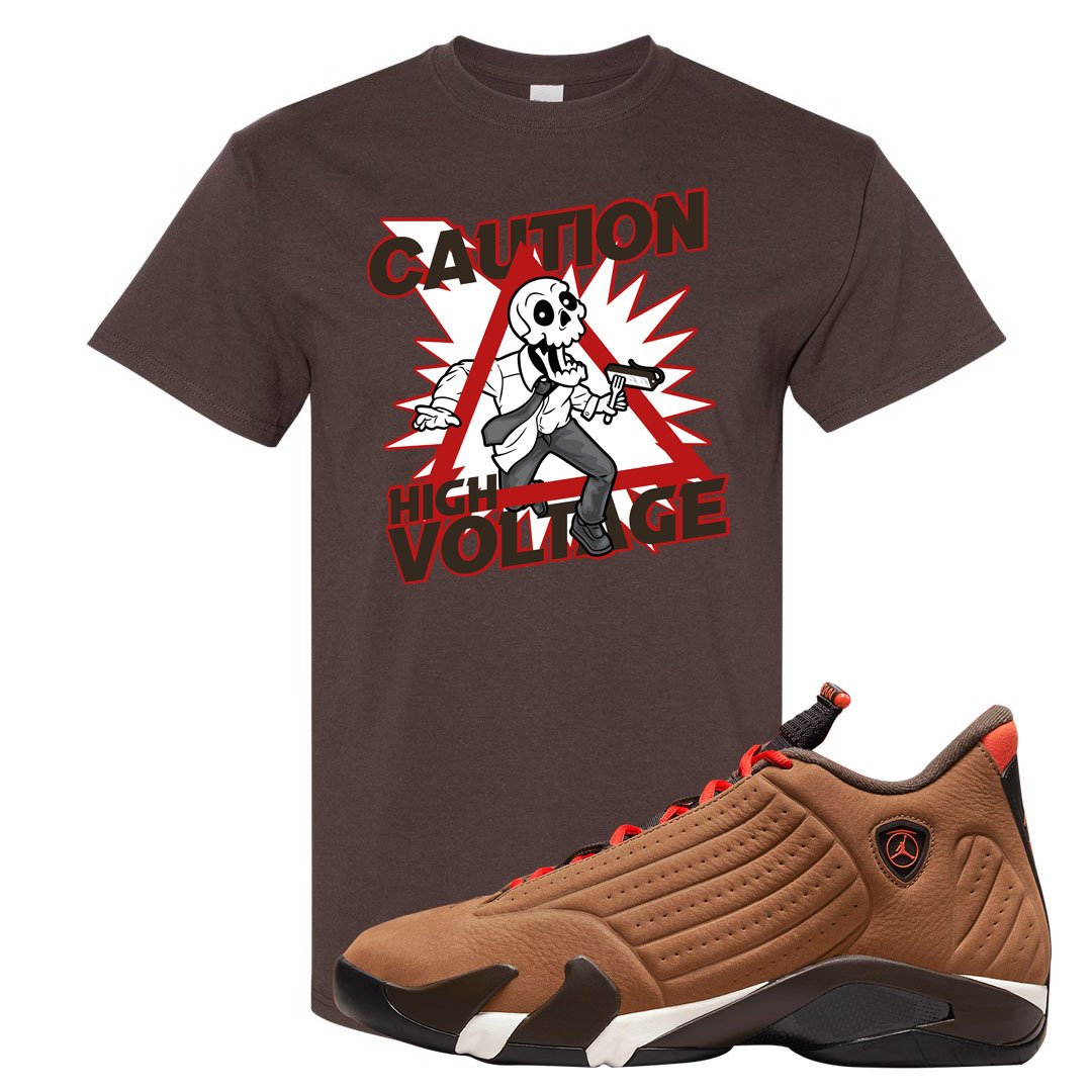 Winterized 14s T Shirt | Caution High Voltage, Chocolate