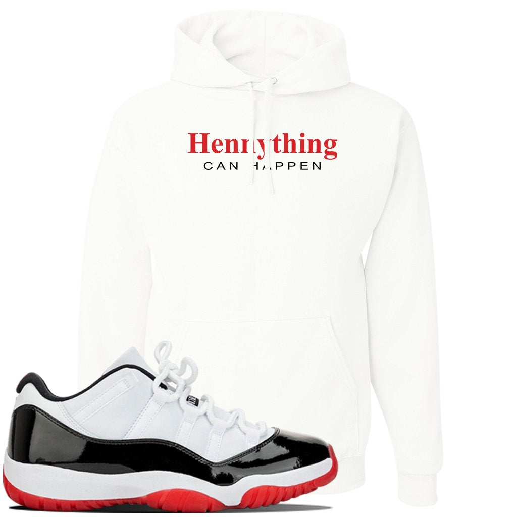Jordan 11 Low White Black Red Sneaker White Pullover Hoodie | Hoodie to match Nike Air Jordan 11 Low White Black Red Shoes | HennyThing Is Possible