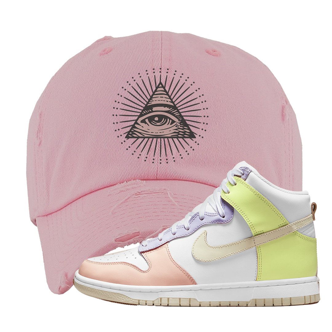 Cashmere High Dunks Distressed Dad Hat | All Seeing Eye, Light Pink
