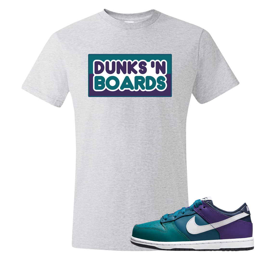 Teal Purple Low Dunks T Shirt | Dunks N Boards, Ash