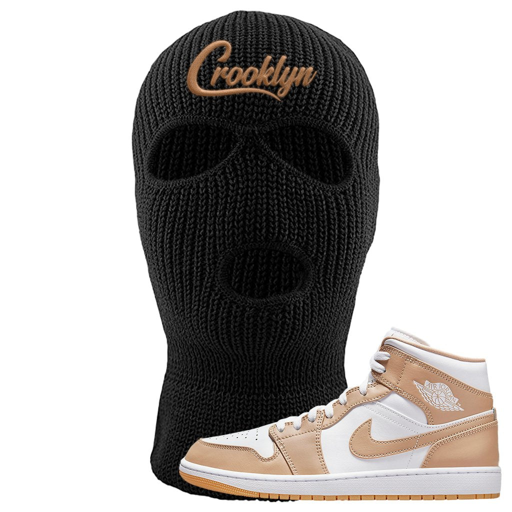 Air Jordan 1 Mid Tan Leather Ski Mask | Crooklyn, Black