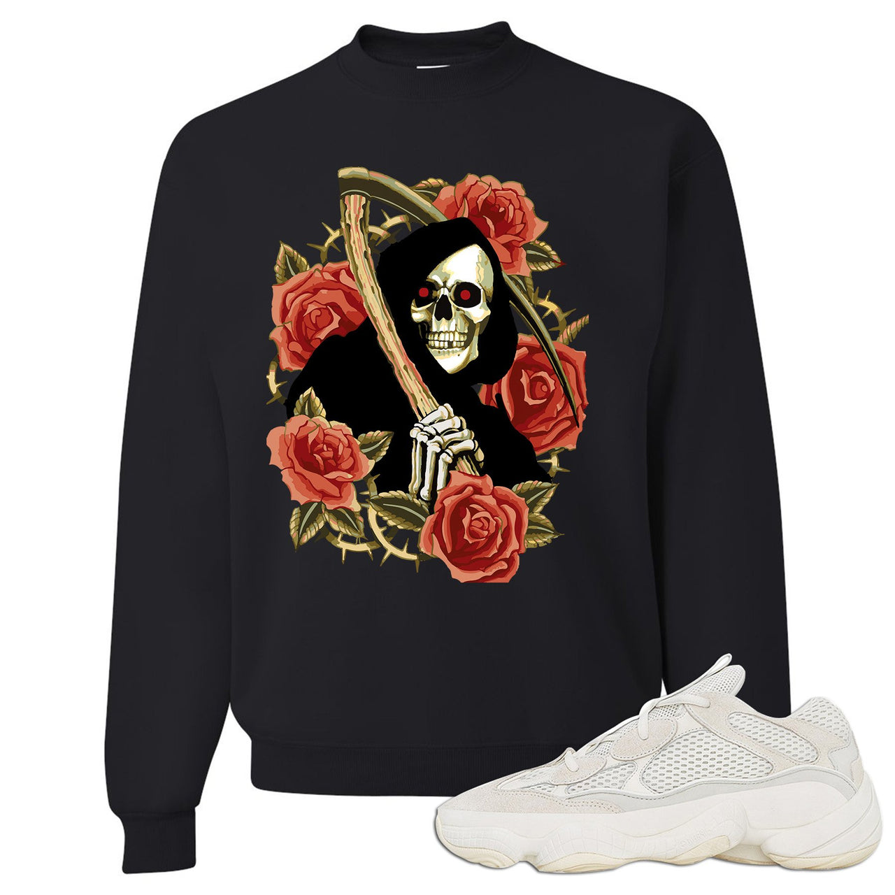 Bone White 500s Crewneck Sweatshirt | Grim Reaper, Black