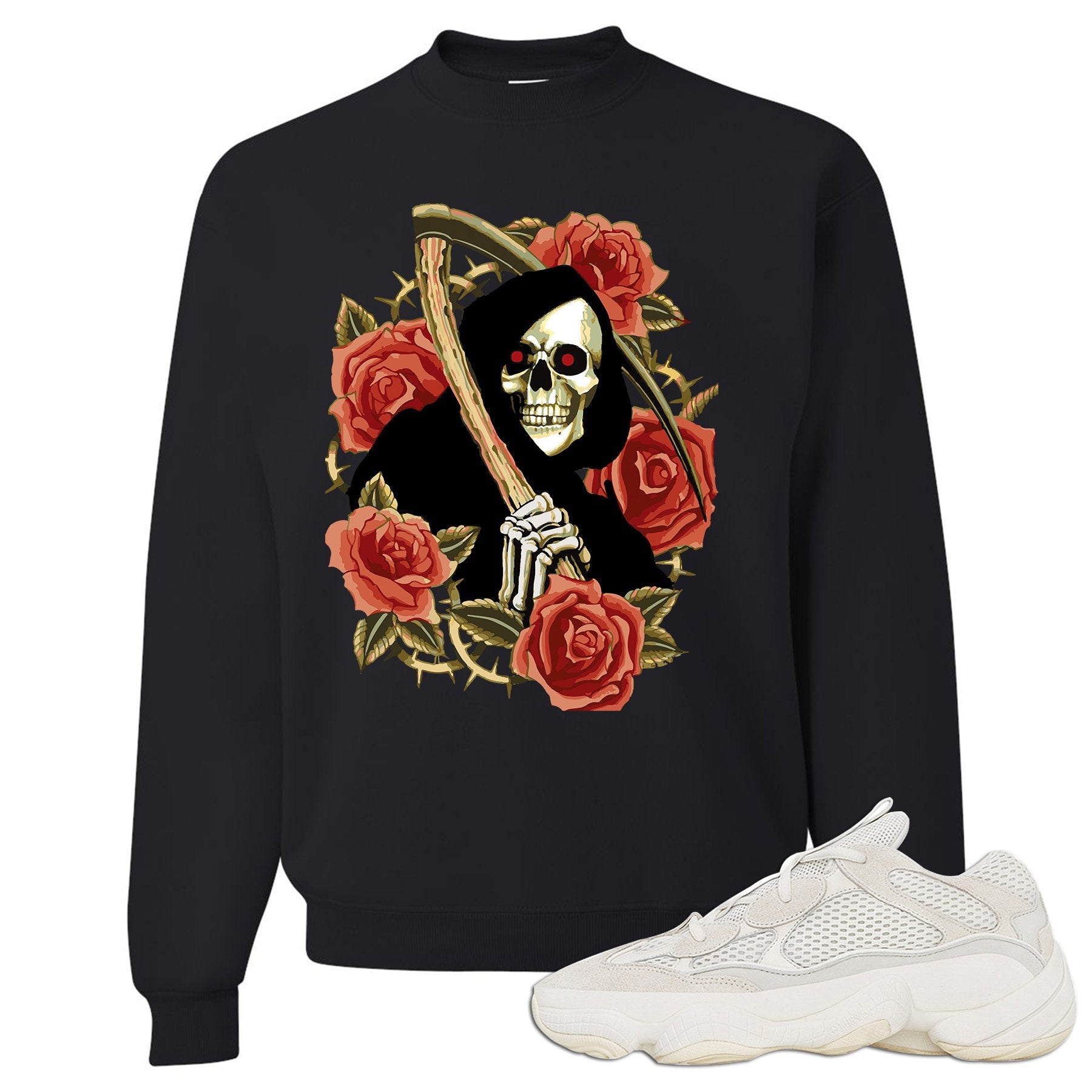 Bone White 500s Crewneck Sweatshirt | Grim Reaper, Black