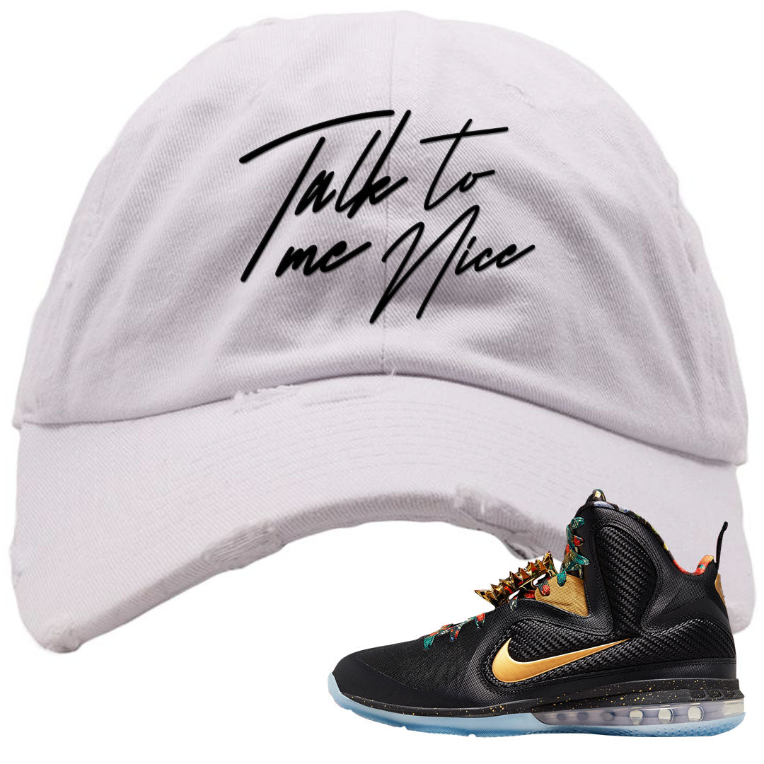 Throne Watch Bron 9s Distressed Dad Hat | Talk To Me Nice, White