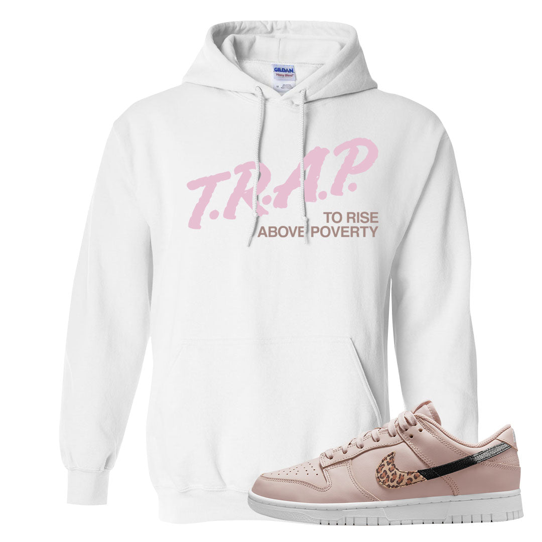 Primal Dusty Pink Leopard Low Dunks Hoodie | Trap To Rise Above Poverty, White