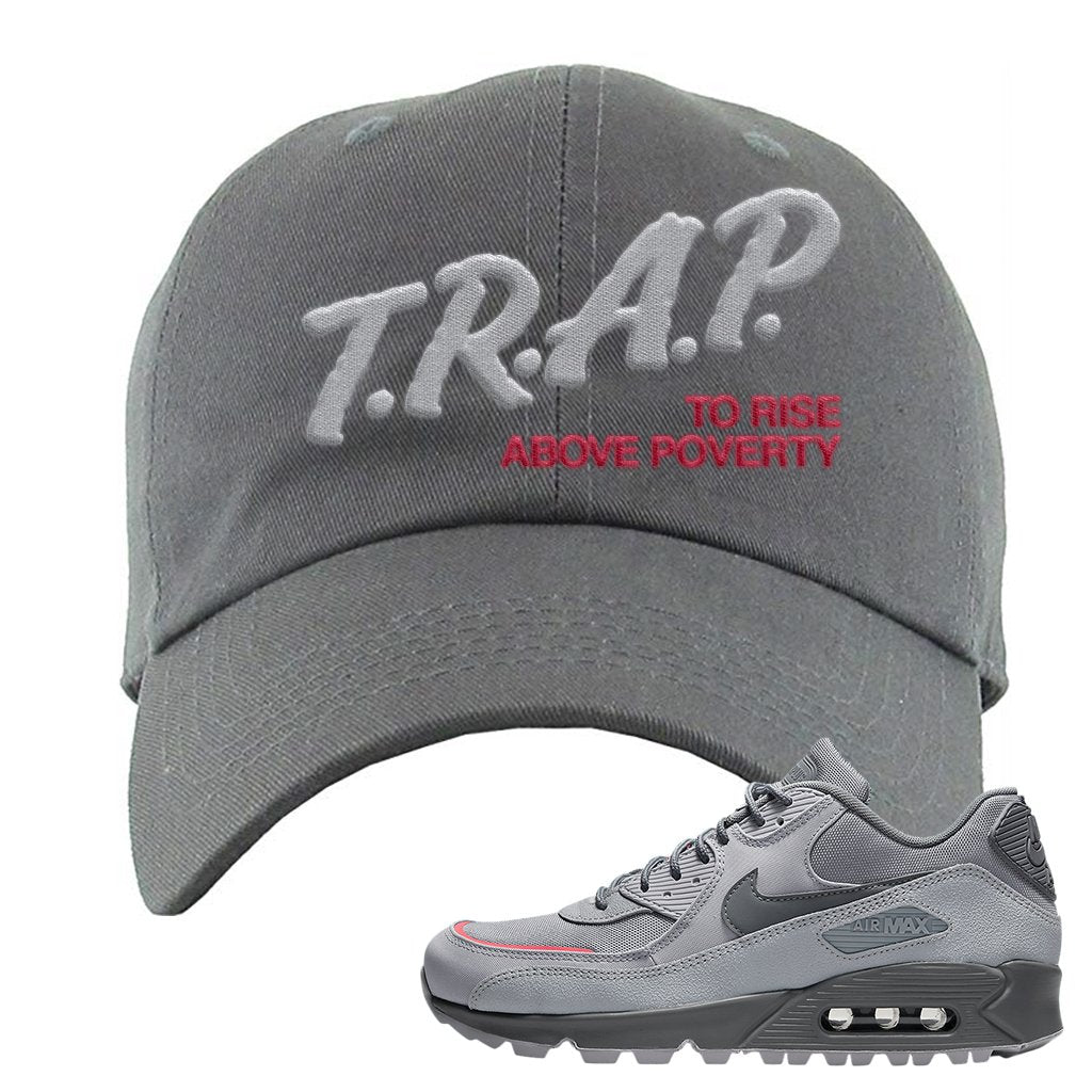 Wolf Grey Surplus 90s Dad Hat | Trap To Rise Above Poverty, Dark Gray