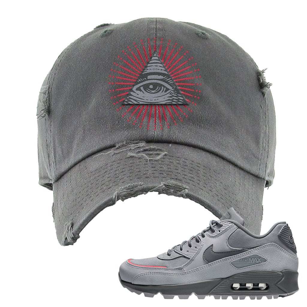 Wolf Grey Surplus 90s Distressed Dad Hat | All Seeing Eye, Dark Gray