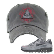 Wolf Grey Surplus 90s Distressed Dad Hat | All Seeing Eye, Dark Gray