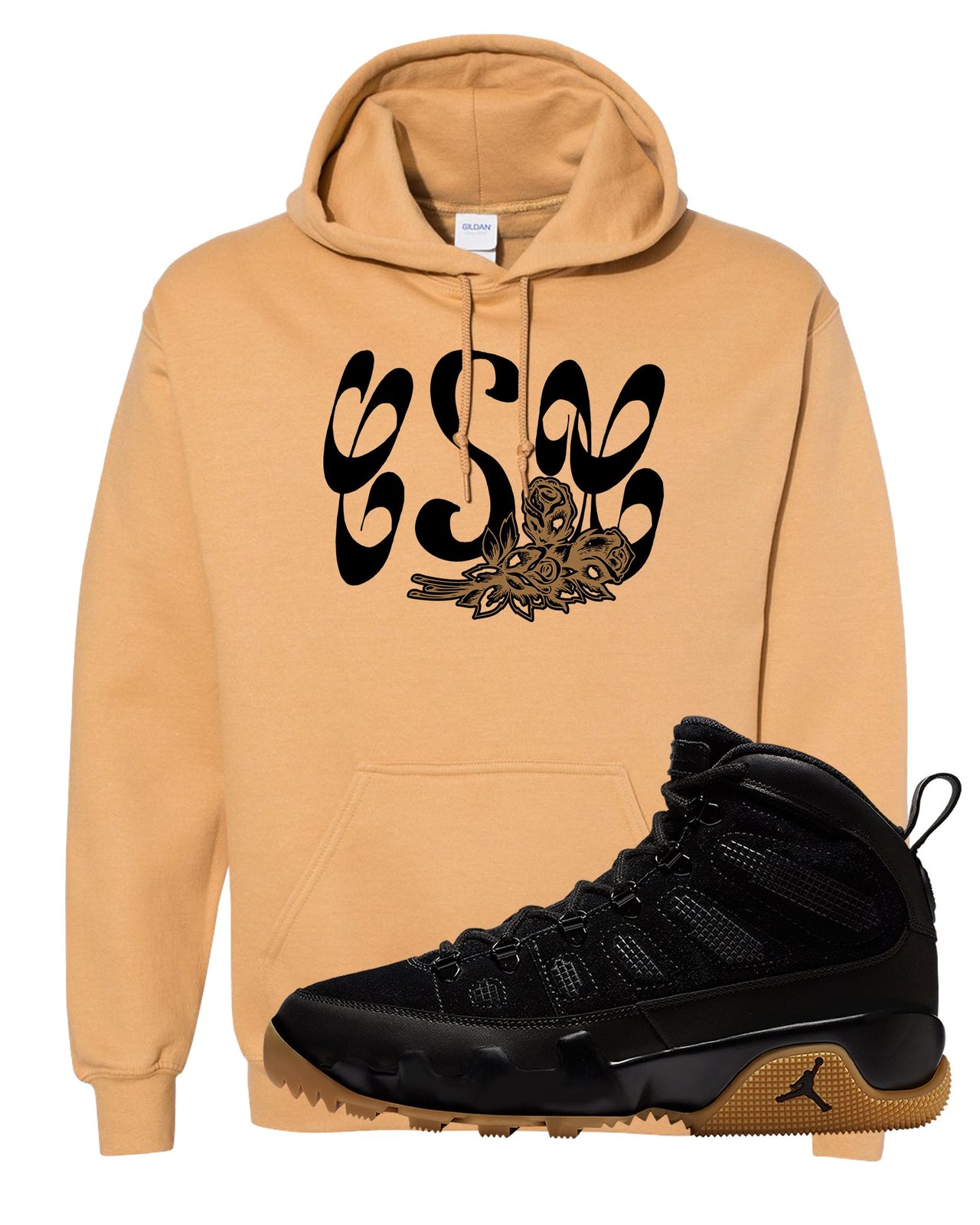 NRG Black Gum Boot 9s Hoodie | Certified Sneakerhead, Old Gold