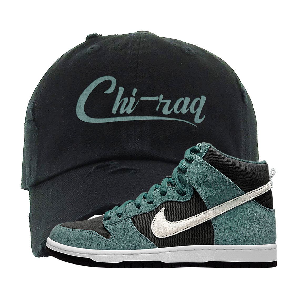Green Suede High Dunks Distressed Dad Hat | Chiraq, Black