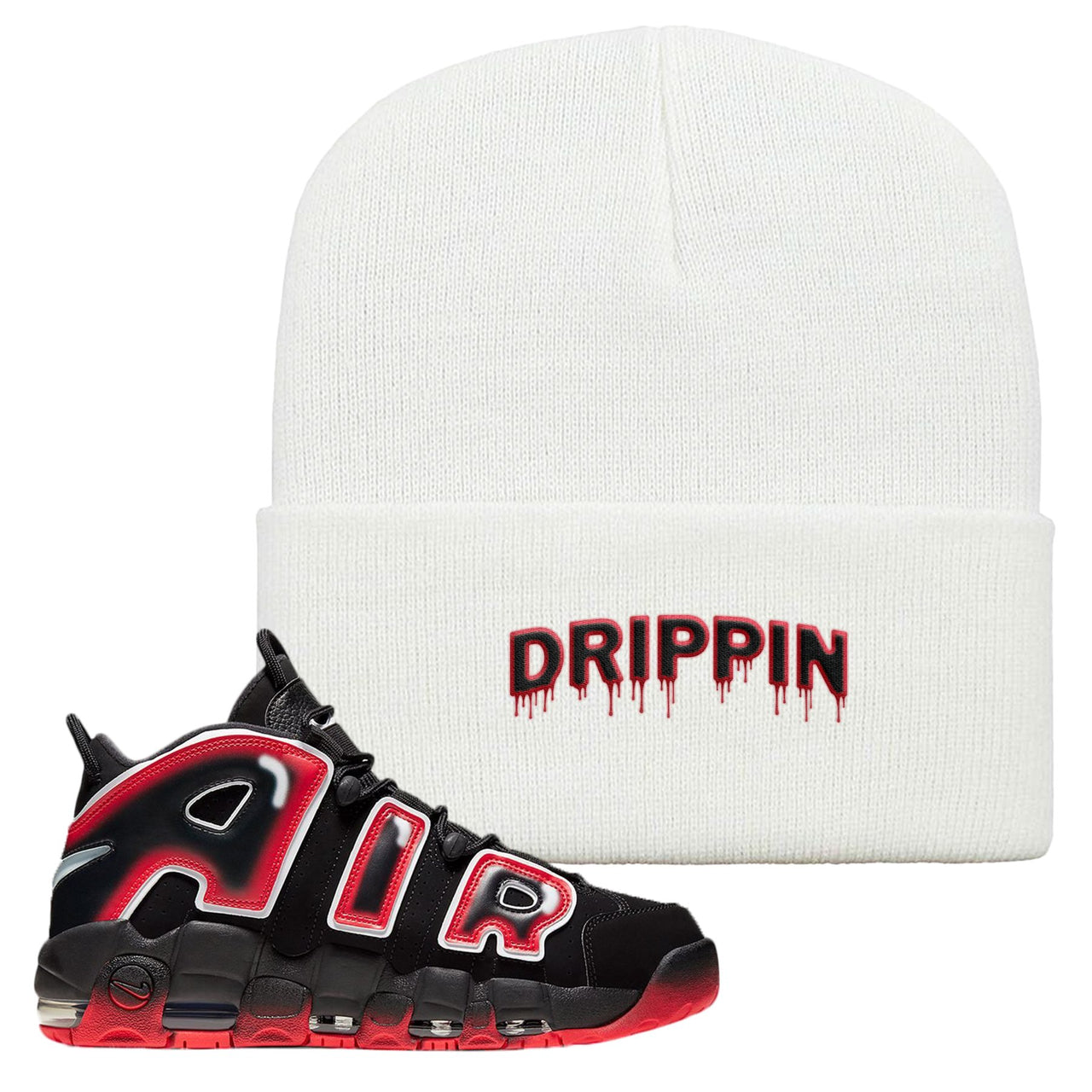 Air More Uptempo Laser Crimson Drippin White Sneaker Hook Up Beanie