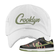 Multi Camo Low Dunks Distressed Dad Hat | Crooklyn, White