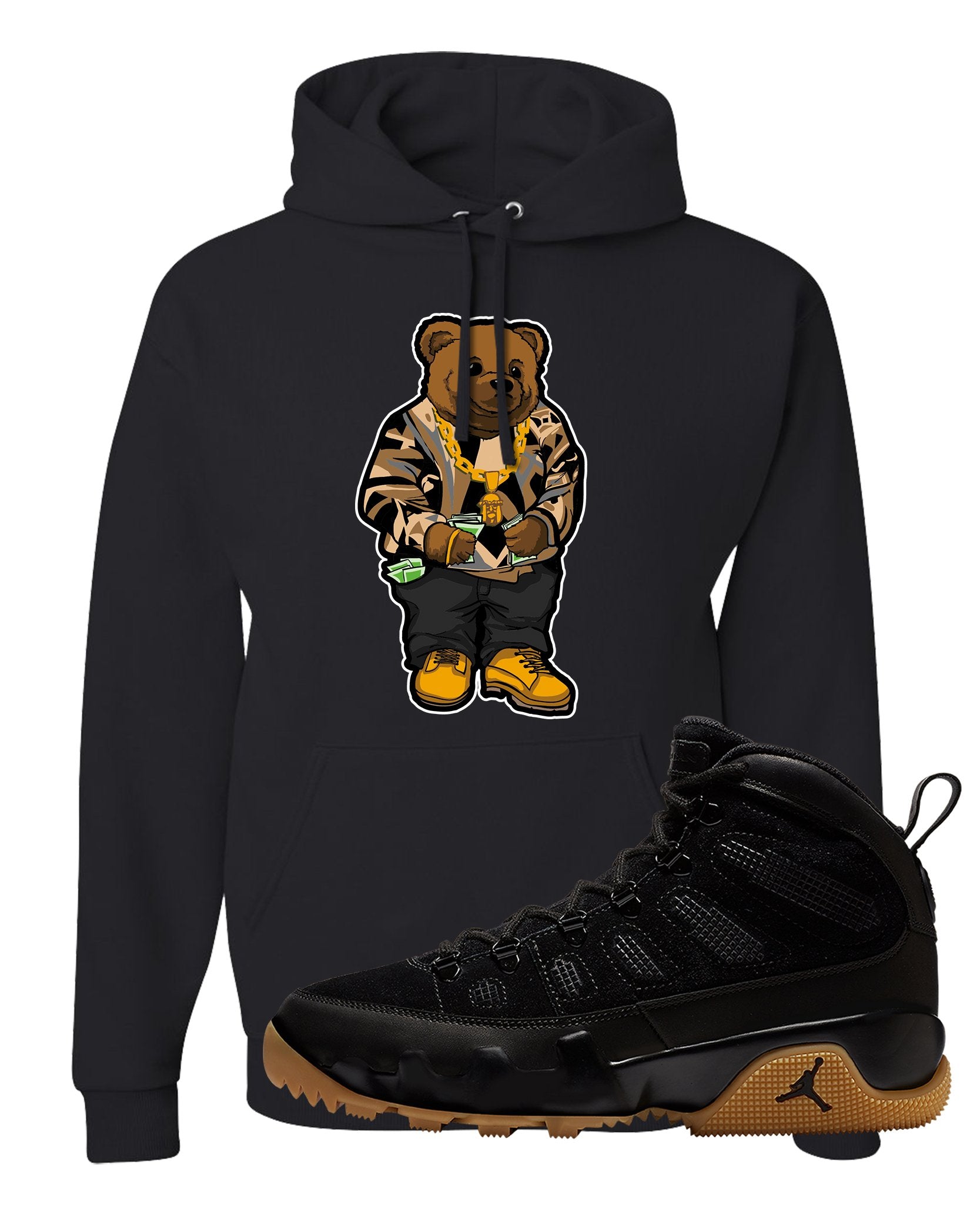 NRG Black Gum Boot 9s Hoodie | Sweater Bear, Black