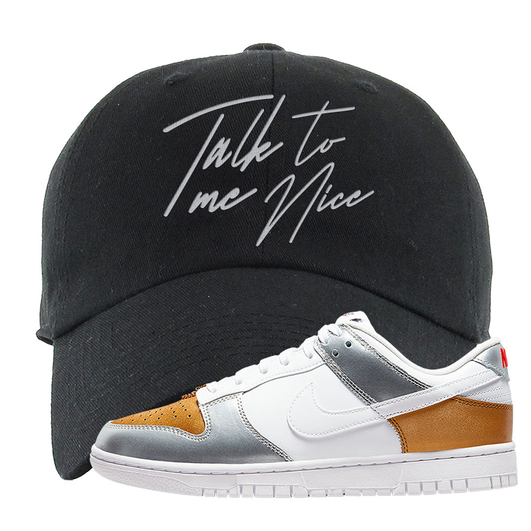 Gold Silver Red Low Dunks Dad Hat | Talk To Me Nice, Black