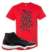 Jordan 11 Bred Coiled Snake Red Sneaker Hook Up T-Shirt