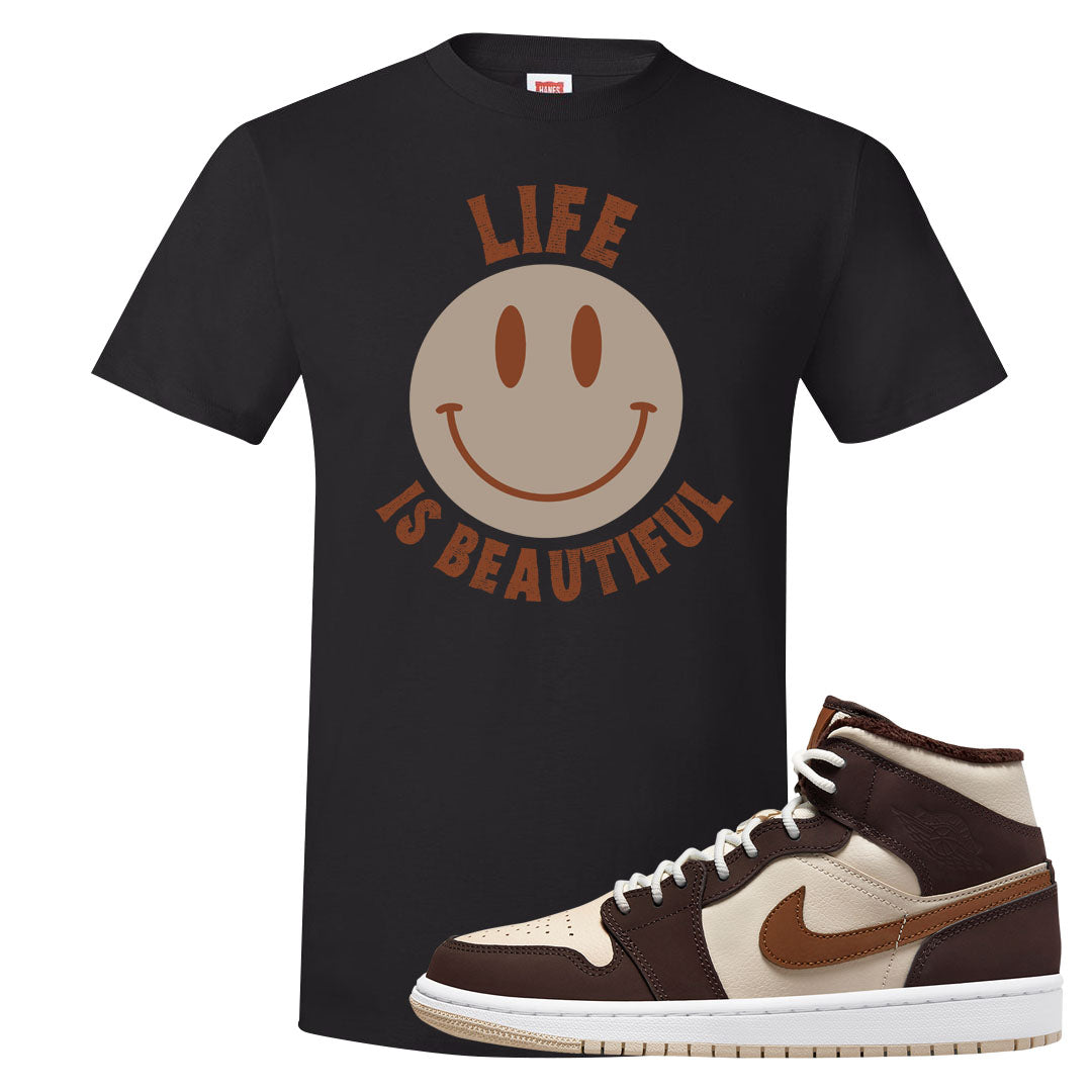 Brown Fleece Mid 1s T Shirt | Smile Life Is Beautiful, Black