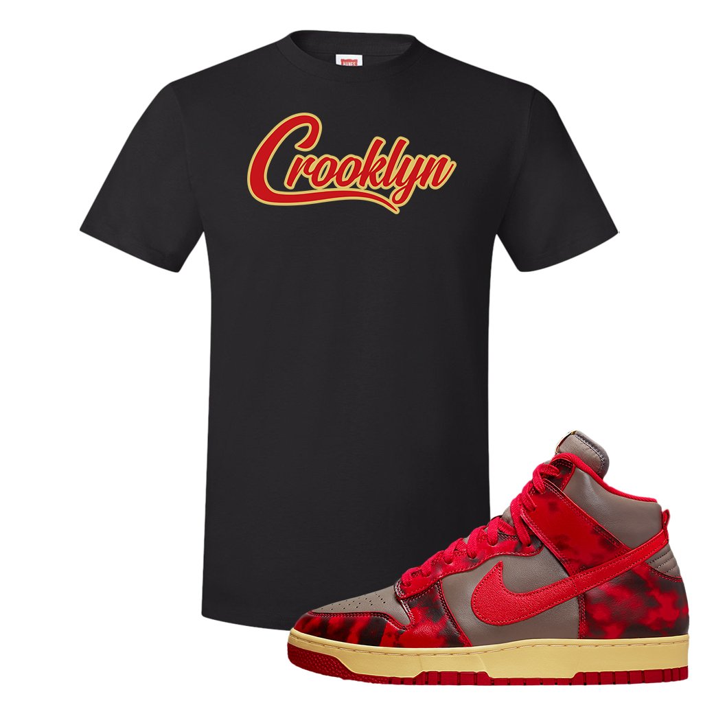 Acid Wash Red 1985 High Dunks T Shirt | Crooklyn, Black