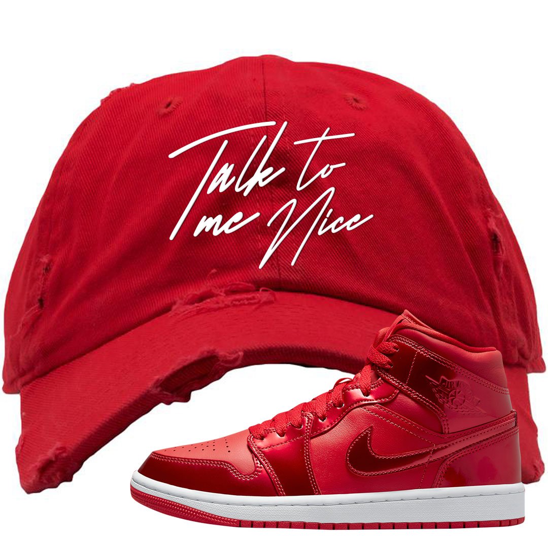 University Red Pomegranate Mid 1s Distressed Dad Hat | Talk To Me Nice, Red