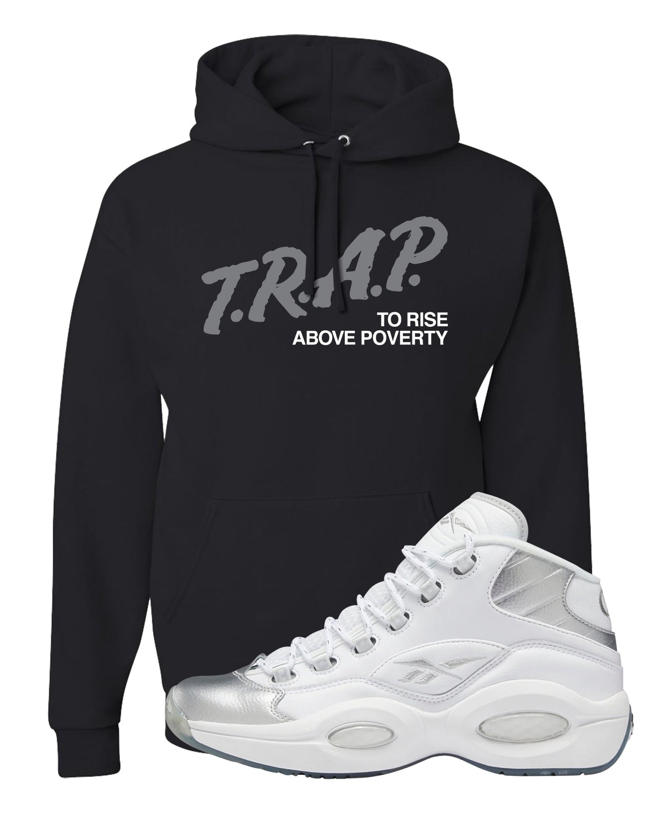 25th Anniversary Mid Questions Hoodie | Trap To Rise Above Poverty, Black