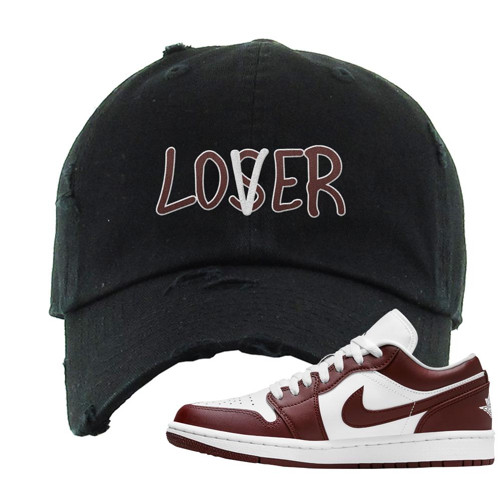 Air Jordan 1 Low Team Red Distressed Dad Hat | Lover, Black