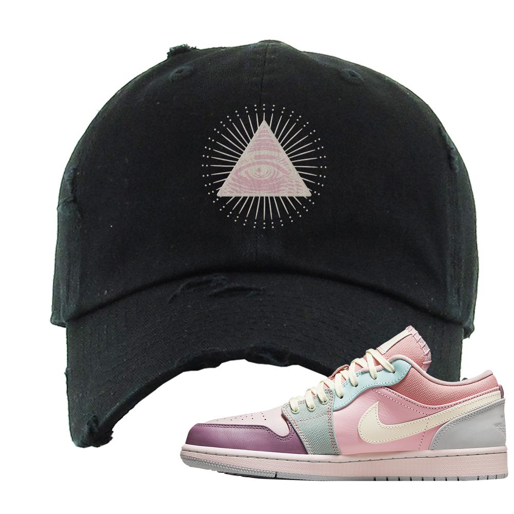 Air Jordan 1 Low Pastel Distressed Dad Hat | All Seeing Eye, Black