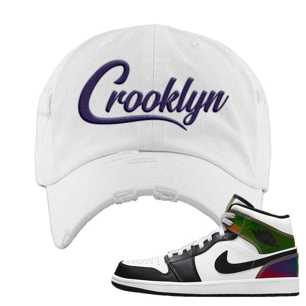 Color Change Mid 1s Distressed Dad Hat | Crooklyn, White