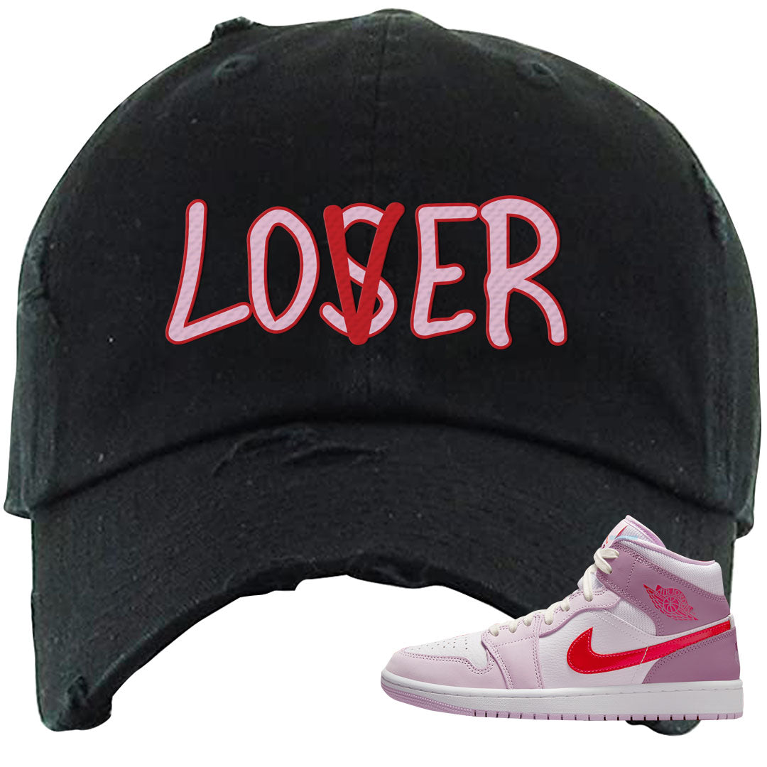 Valentine's Day Mid 1s Distressed Dad Hat | Lover, Black