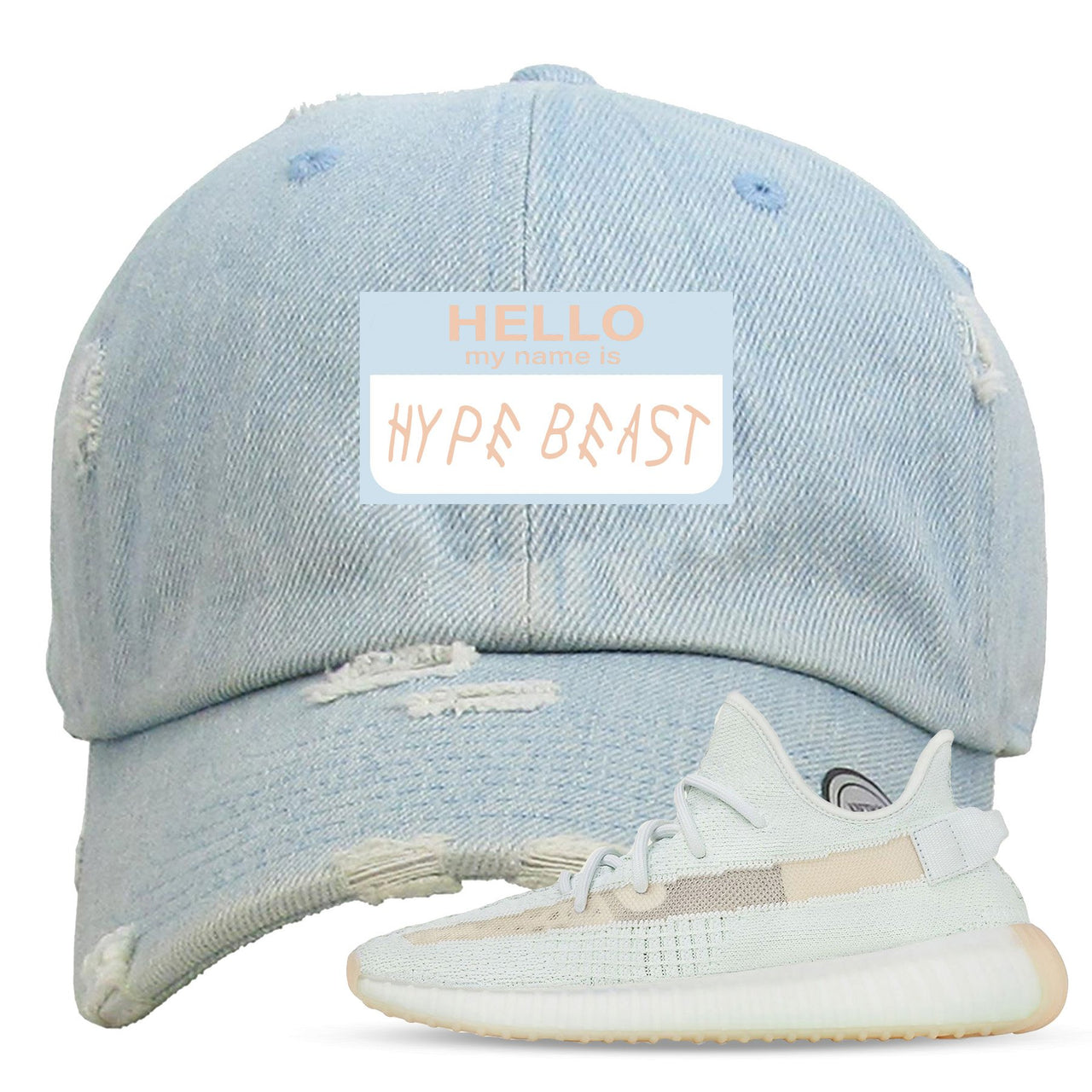 Hyperspace 350s Distressed Dad Hat | Hello My Name Is Hype Beast Woe, Light Denim