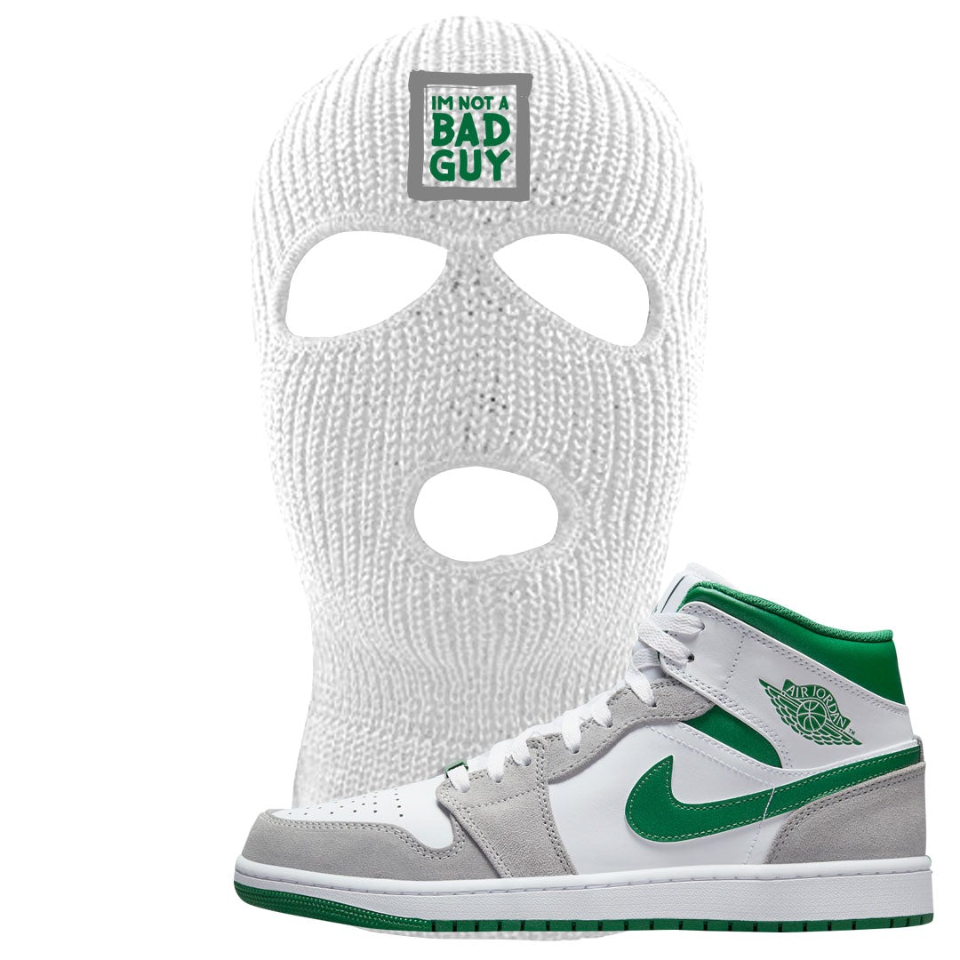 Light Smoke Pine Green Mid 1s Ski Mask | I'm Not A Bad Guy, White