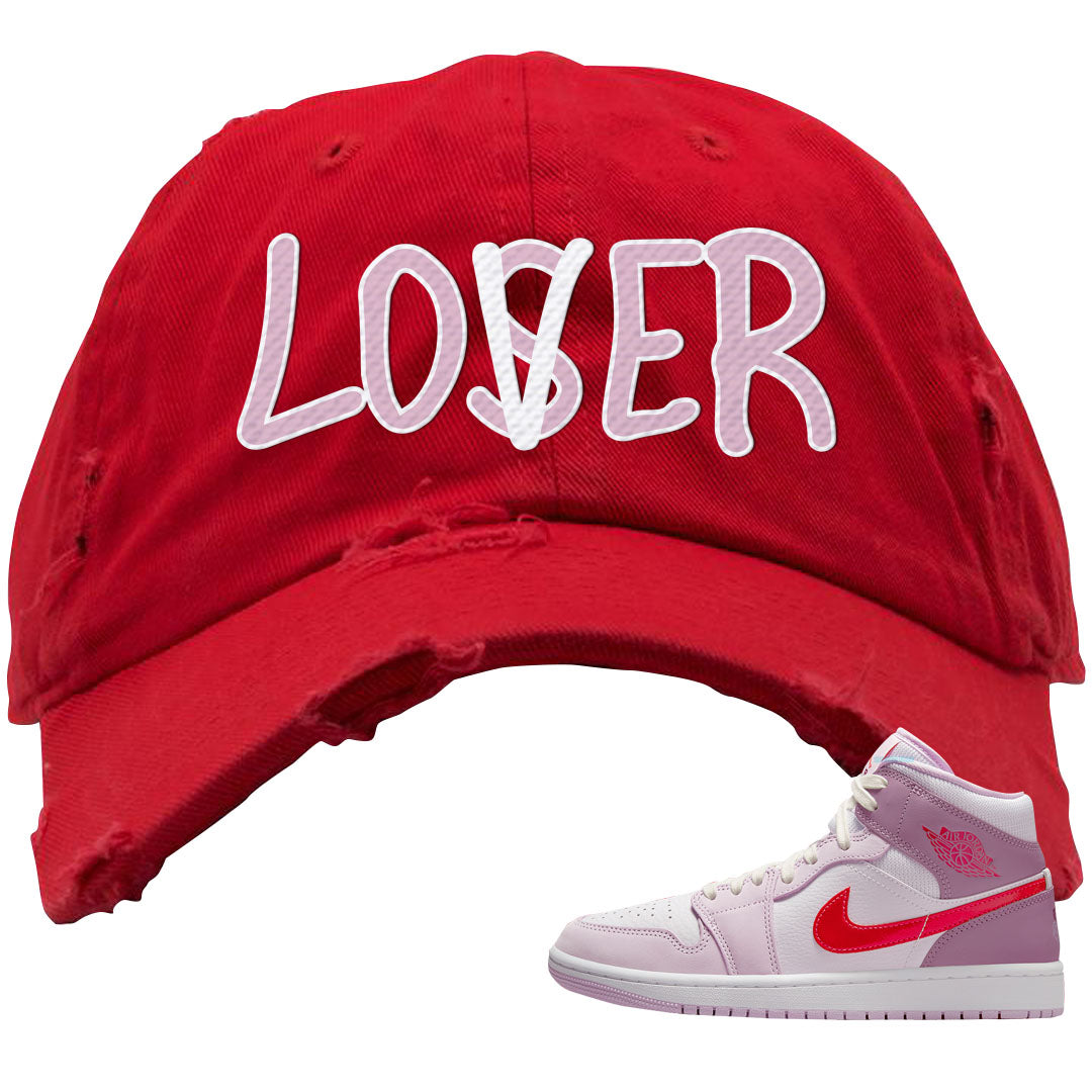 Valentine's Day Mid 1s Distressed Dad Hat | Lover, Red