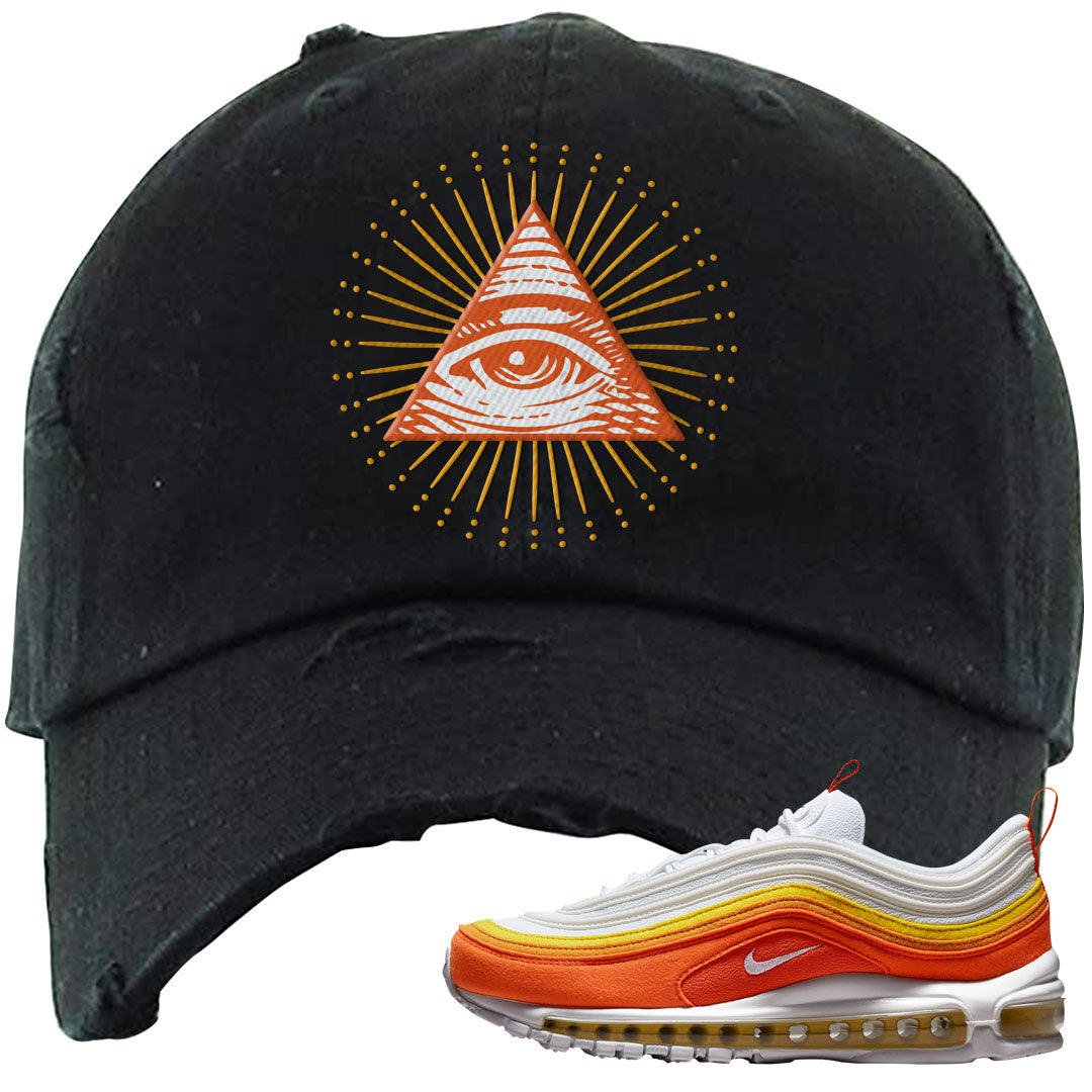 Club Orange Yellow 97s Distressed Dad Hat | All Seeing Eye, Black