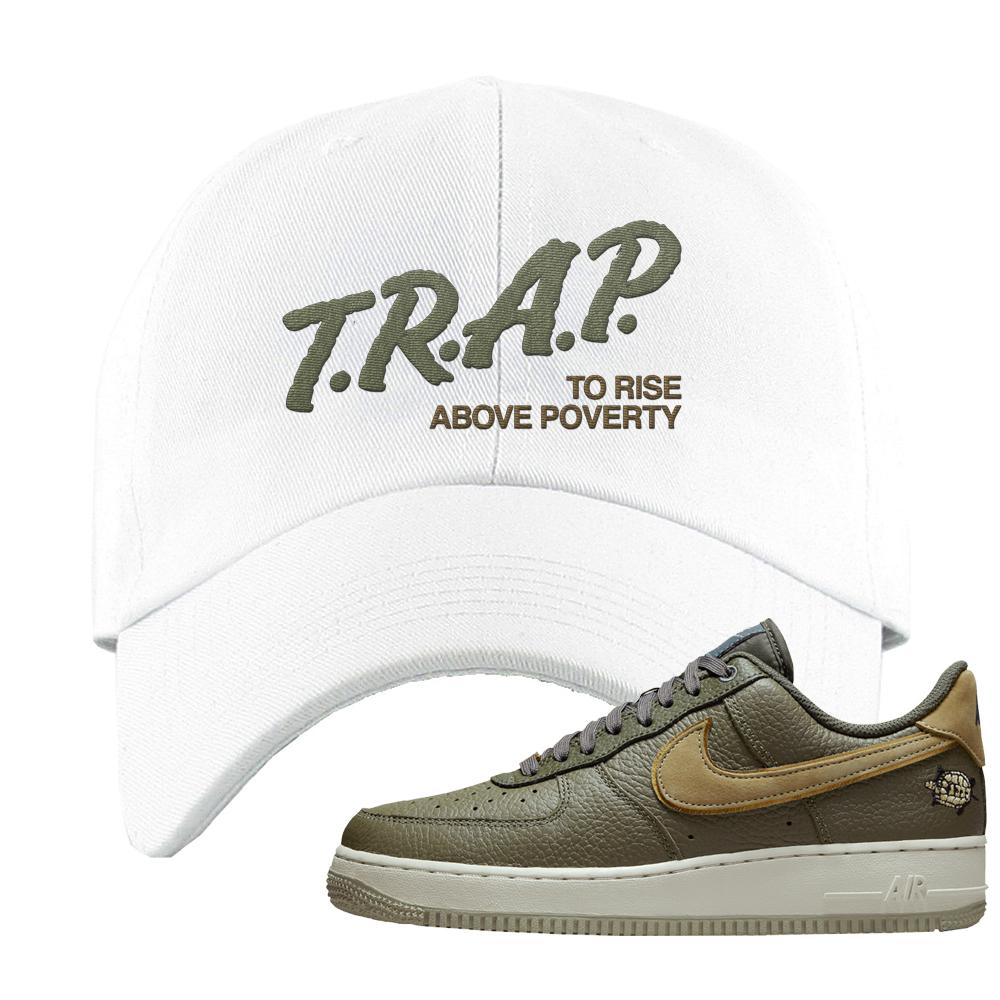 Tortoise Low AF1s Dad Hat | Trap To Rise Above Poverty, White