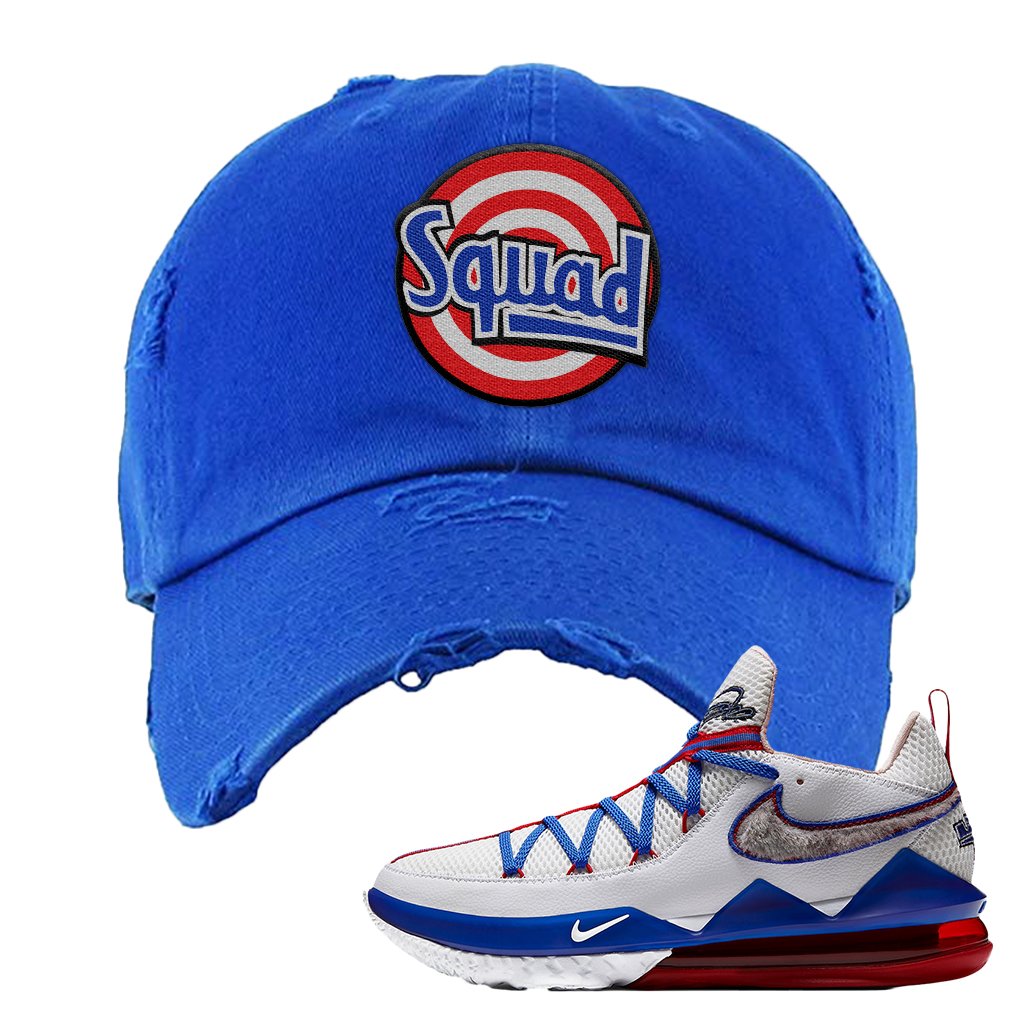 LeBron 17 Low Tune Squad Sneaker Royal Blue Distressed Dad Hat | Hat to match Nike LeBron 17 Low Tune Squad Shoes | Squad