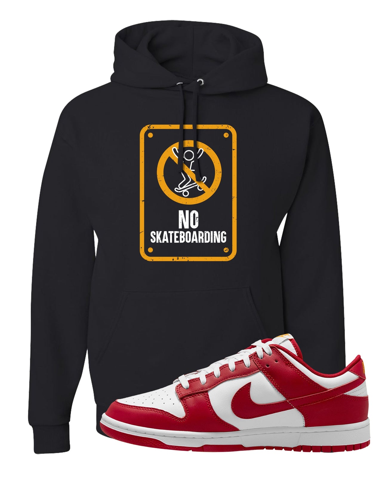 Red White Yellow Low Dunks Hoodie | No Skating Sign, Black