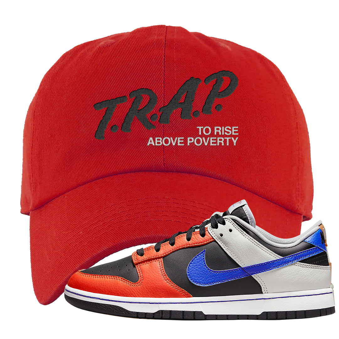 75th Anniversary Low Dunks Dad Hat | Trap To Rise Above Poverty, Red