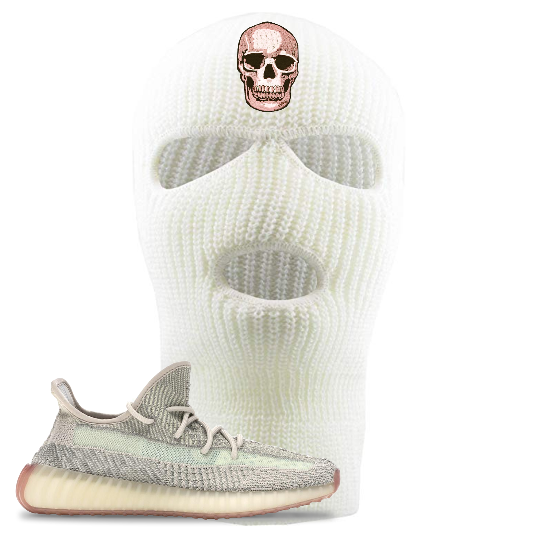 Yeezy Boost 350 V2 Citrin Non-Reflective Skull White Sneaker Matching Ski Mask